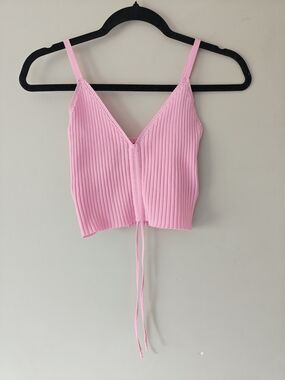 Love Star, Pink Ribbed V-Neck Cami Top with Drawstring, Size S